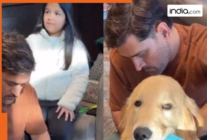 MS Dhoni and daughter Ziva share adorable ‘Therapawtic’ moment grooming their pet dog