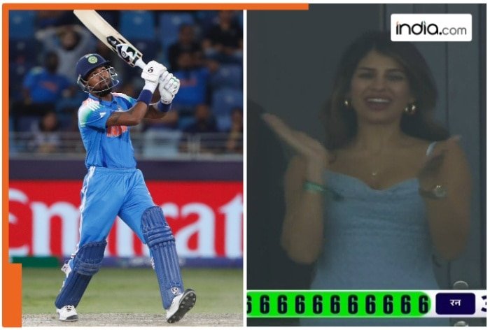 Hardik Pandya’s MASSIVE six makes ‘girlfriend’ Jasmoin Walia jump with joy, viral video sparks relationship rumors