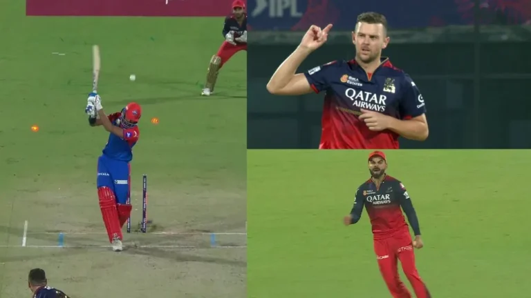 Josh Hazlewood makes Virat Kohli go crazy by decimating Axar Patel’s stumps